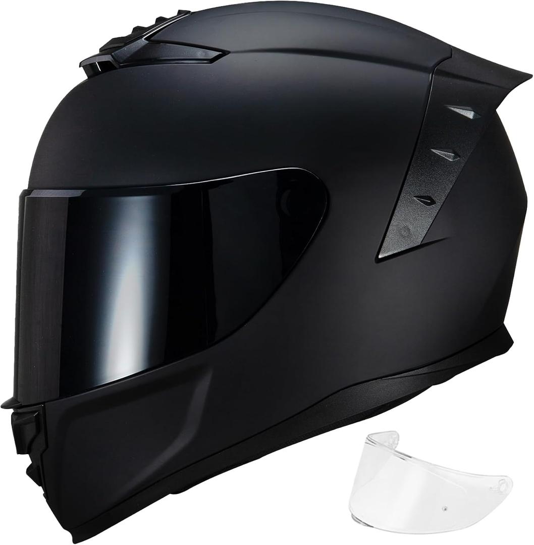 Full Face Motorcycle Helmet,Helmets for Adults Motorcycle, MG611 Motorbike Racing Street Bike Helmets with Black Visor for Men Women,DOT Approved (Matte Black-B, M)