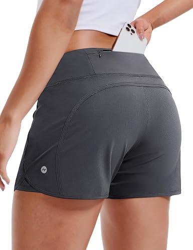MIER Women's 2 in 1 Running Shorts Athletic High Waisted Workout Tennis Gym Shorts with Liner Zipper Pocket 3", medium