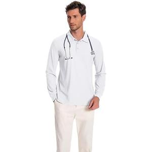 Milarlv Scrub Shirt for Men Lab Medical Polo Nurse Doctor Stand Up Collared Long Sleeve Medicine Work Top, Size S