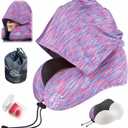 Travel Pillow with Extra Large Hood for Airplane Long Flights Privacy and Comfort Memory Foam with Skin-Friendly Cover for Road Trip Head&Neck Support for Plane Office Cars Sleeping & Rest(Colorful)