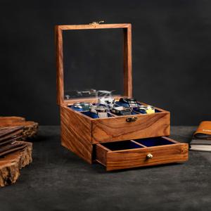 Vintage Superior Rosewood Mens watch display case, Luxury Large Drawer Watch Box Organizer for Men with 6 Divided Slots, Soft Velvet Pillows, and Drawer for Wallet, Cufflinks, and Accessories