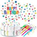 200Pcs Happy Birthday Party Decorations Colorful Polka Dots Plates and Napkins Tableware Set Rainbow Dots Party Decoration for Kids Girls Boys Baby Shower Wedding Birthday Party Supplies Serves 50