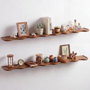 Pinkunn 2 Pcs Walnut Floating Shelves for Wall 48 Inch Wooden Wave Floating Shelf Live Edge Shelves Wall Decor for Bathroom Bedroom Living Room Office, Scalloped Mounted Display Hanging Shelf