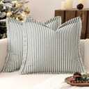 MIULEE Pack of 2 Christmas Dark Green Pillow Covers 20x20 Inch Striped Farmhouse Couch Throw Pillow Covers with Fringe Chic Linen Decorative Cushion Covers for Sofa Living Room Bed Outdoor Home Decor
