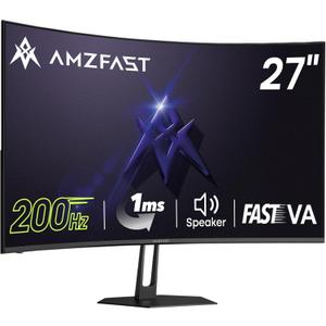 Amzfast 27 inch 200Hz Curved Gaming Monitor, FHD 1080P Computer Monitor with Built-in Speakers, MPRT 1ms with Fast VA Panel | 130% sRGB, 3000:1,1500R