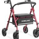 Rollator Walkers for Seniors with Seat, Folding Lightweight Rolling Walker with 12-Inch Wide Seat, Adjustable Handles, Removable Backrest, 300 lbs Capacity (Red)