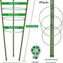 18" Small Plant Support Tomato Cages, 4 Pack Adjustable Garden Trellis for Indoor Outdoor Climbing Plants, Peony Flower Stakes with 66ft Garden Twist Ties, Green Metal Plant Cages for Pots & Garden