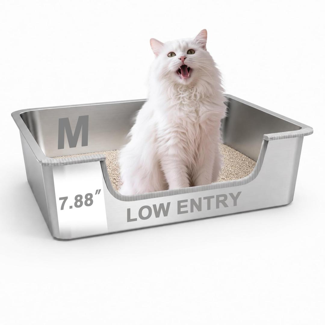 7.9'' High-Sided Low Entry Stainless Steel Cat Litter Box for Senior Cats
