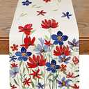Siilues Patriotic Table Runner, Memorial Day Decor Floral Table Runner 4th of July Decorations for Home Vintage Patriotic Table Runner Independence Day Home Party Table Decorations (13'' x 90'')