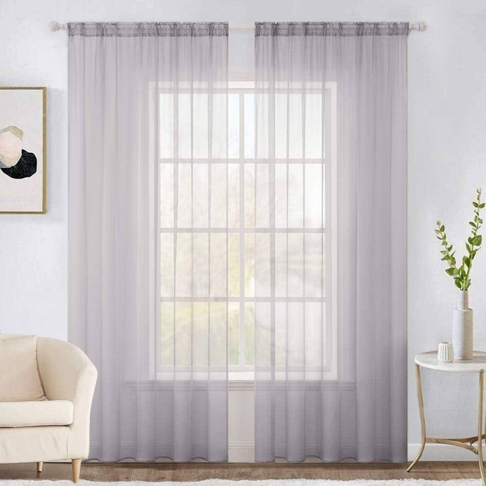 MIULEE 2 Panels Gray Solid Color Sheer Window Curtains Elegant Window Voile Panels/Drapes/Treatment for Bedroom Living Room (54X84 Inches) (Greyish Lilac)