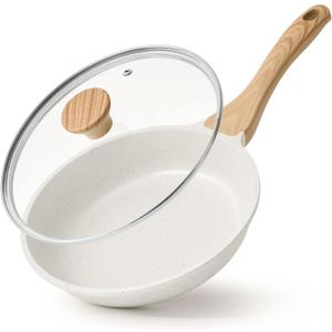 SENSARTE Nonstick Ceramic Frying Pan with Lid 8/9.5/11/12.5 Inch Omelet Pan Skillet, PFAS/PTFE/PFOA Free Healthy Non-toxic Chef's Pan Induction Compatible Egg Pan with Heat Resistant Handle (8 Inch, White Ceramic)