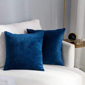 Stellhome Super Soft Velvet Pillow Covers Square Decorative Pillowcase for Bed Couch Sofa Bench, 20 x 20 inch (50 cm), Navy Blue, Pack of 2