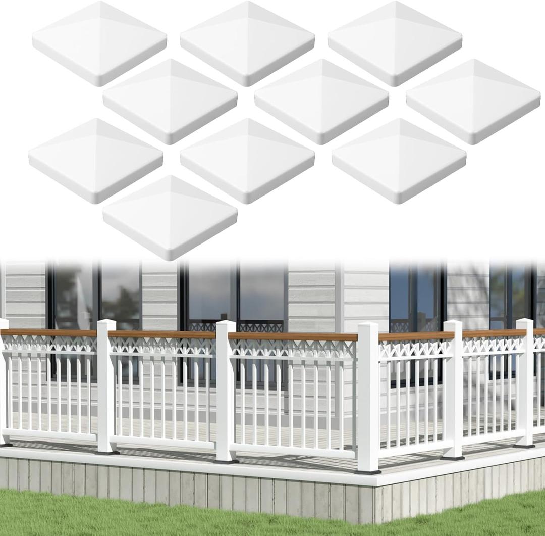 Pack of 10 4" x 4" Vinyl Fence Post Caps White PVC Pyramid Post Top Cap Outdoor Pyramid Vinyl Cover Waterproof UV Resistant for Lamp Deck Mailbox HM02