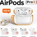 for Airpods Pro 3 Case Clear, Soft TPU Transparent Anti-Yellowing for Apple AirPods Pro 3rd Generation (2025) Case Cover for Men & Women with Keychain, Military-Grade Shockproof, Clear+Orange