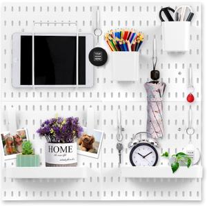 Pegboard Combination kit, 4 Pegboards and 12 Accessories Modular Hanging for Wall Organizer,Suitable for Wall Storage,Crafts Organization,Decorative Display,11''x11'' Each
