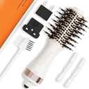 4-in-1 Travel Dual Voltage Hair Dryer Brush Blow Dryer Brush,Portable 2 inch Mini Hot Air Brush,Travel Hair Styler/Volumizer/Straightener/Curler,110-240V European Blow Dry Brush with EU&UK Plug (White & Rose Gold)