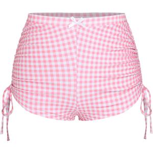 ZAFUL Women's Swim Shorts High Waisted Bow Gingham Floral Print Boyshorts Bathing Suit Swimsuit Bottoms Board Shorts (X-Large, 3-gingham Pink)