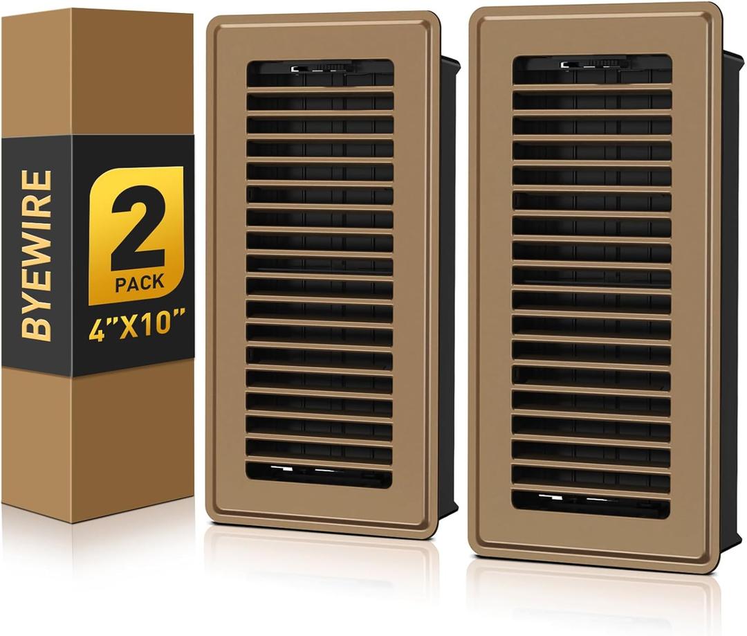 Floor Register 4x10, Adjustable Floor Vent Covers for Home Floor, Wall, Heavy Duty Walkable Steel Floor Vents, Rust-Proof Register Vent Cover, Air Vents 2 Pack Value Set, Brown