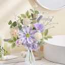 Small Artificial Flowers in Vase - 14.1" Mini Purple Silk Fake Floral Arrangement, Faux Flower Bouquet for Home Decor, Dining/Coffee Table Centerpiece, Office/Bathroom/Farmhouse Decoration