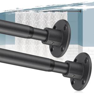 Heavy Duty Shower Curtain Rod - 28 to 48" Fixed Shower Curtain Rod Wall Mounted - Adjustable Extendable Rustproof for Bathroom,Closet,Doorway,Window - Matte Black 2 Pack