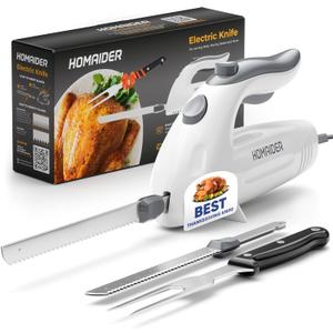 Electric Knife for Meat Slicing, Turkey, Carving Meat, Bread & More | Ergonomic Handle + 2 Carving Reciprocating Stainless Steel Blades and Serving Fork Included, 6 Foot Cord