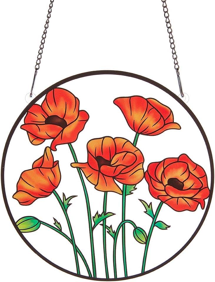PLIGREAT Suncatchers Poppy Flowers Acrylic Glass Sun Catcher Summer Patio Garden Hanging Tree Ornaments for Bedroom Living Room Window Decoration Wall Art Decor Housewarming Memorial Gifts