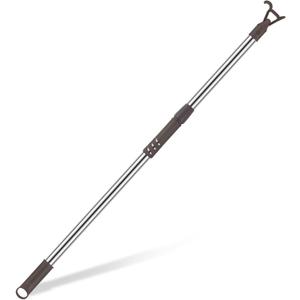 Reallnaive 1 Pack Telescoping Skylight Pole with Hook 47 to 98 Inch Wand for Blinds Tension Rod Blinds Shades Stainless Steel Adjustable Curtain Pull Wand for Skylight Cordless Window (Brown)