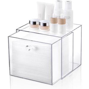 Disposable Face Towel Container Box Compatible with Clean Skin Club Clean Towel XL, AcrylicTowel Storage Bin with Drawer, Makeup Organizer stackable holder, Ideal for Vanity, Bathroom Organization