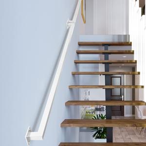 2FT White Iron Hand Railing, Sturdy Safety Staircase Handrails Wall Mount, 500lbs Load Capacity Industrial Iron Railing Pipe Handrail for Indoor Stairs Outdoor Deck Loft Porch, Non-Slip and Rust