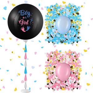 Syhood Jumbo Gender Reveal Balloon Pop Kit 36 Inch Boy or Girl Balloon with 10 Blue Pink Balloons Heart Shaped Confetti Tassels Balloon Stand Baby Shower Party Supplies Decorations(Black)