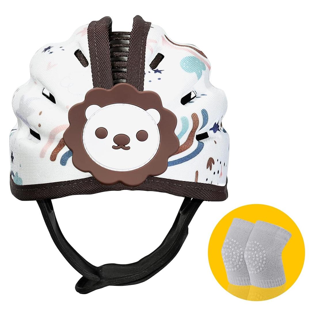 Baby Safety Helmet, Breathable Baby Head Protector for Crawling and Walking, Infant Soft Helmet, Anti-Collision, Ultra-Lightweight, Expandable and Adjustable Age 6m-24m (Brown Lion)