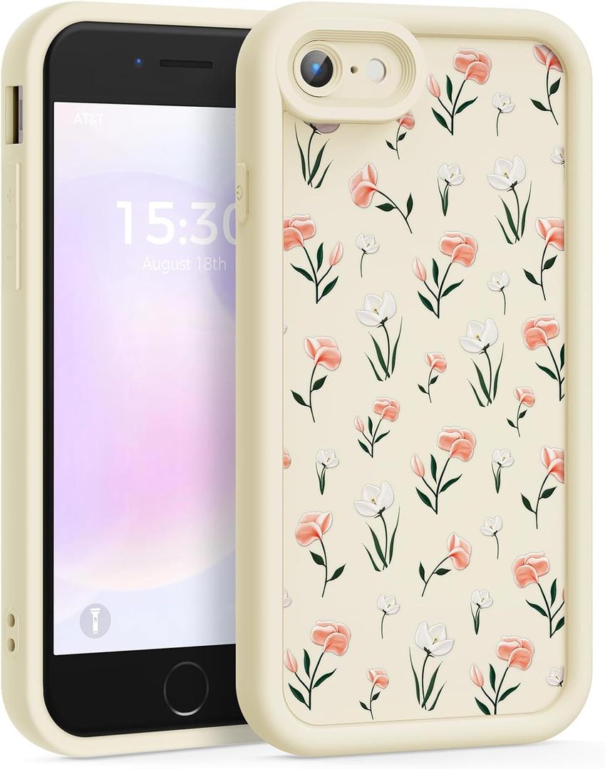 Case for iPhone SE/8/7, Pretty Pattern Design for Girls Women Silicone Cover, Soft TPU Material, Thicker Frame Shockproof Protective Girly Case for iPhone SE/8/7 (Green Floral)