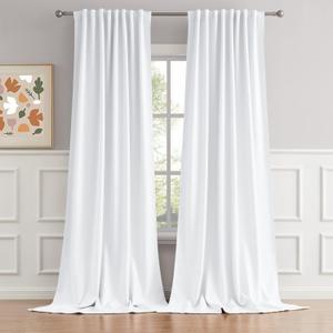 DUALIFE White Extra Long Blackout Curtains 52x108in, Rod Pocket Back Tab for Living Room, Thermal Insulated Soundproof, Privacy Assured, Ideal for High Ceiling Patio Sliding Door (52"W x 108"L (Pack of 2))