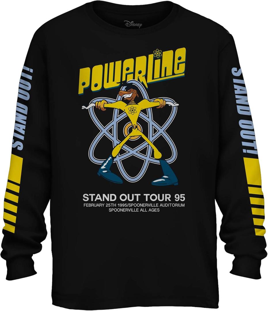 Disney Powerline Goofy Stand Out Tour Long Sleeve Mens T-Shirt (Small, Black)