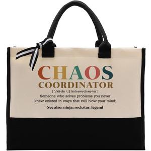 EDCTO Canvas Tote Bag, Cotton Canvas Tote Bag, Chaos Coordinator Bag, Gifts for Boss Lady/Friend/Coworker/Teacher, Mom Birthday Gift, Canvas Tote Bags for Women, Womens Weekend Bag, Canvas Beach Bag