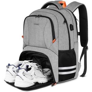 Gym Backpack For Men Women, Backpack for Men with Shoe Compartment, Water Resistant Workout Sports Bag Fit 15.6 Inch Laptop, Gym, Sports, Camping, Hiking, Grey