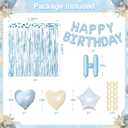 Blue Birthday Decorations, Dusty blue Sand White Confetti Foil Balloons Happy Birthday Banner Gold Butterfly Fringe Curtains, Light Blue Birthday Decorations for Boys Girls Women Men