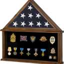 Large Military Burial Flag Display Case for American Folded Veteran 5'x9.5' Burial Flag and Military Medals - Solid Wood Shadow Box Gift with Real Glass Certificate Holder -Walnut