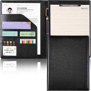 Padfolio Clipboard Folder Portfolio, Faux Leather Storage Clipboard with Cover for Legal Pad Holder Letter Size A4 Writing Pad for Business School Office Conference Notepad Clip Boards (Black)