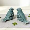 Pair of Ceramic Bird Figurines, Small Bird Statues Tea Coffee Pet Home Office Decor for Windows Shelves Entryway TV Stand (Blue)