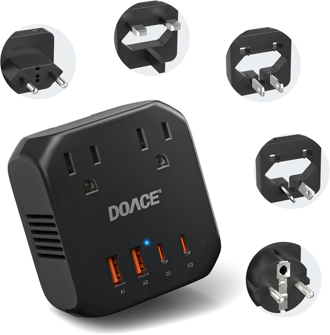 DOACE 220V to 110V Voltage Converter US to Europe, 2000W Travel Voltage Converter for Hair Dryer Straightener Curling Iron,10A Power Adapter with PD20W 2USB and UK/EU/AU Plugs, Black