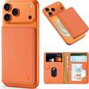 TUCCH for Magsafe Wallet with 6 Card Holders, RFID Blocking [Clear ID Window] PU Leather Men Women Folio Magnetic Phone Wallet for iPhone 17/16/15/14/13/12/Plus/Air/Pro/Pro Max Series, Orange