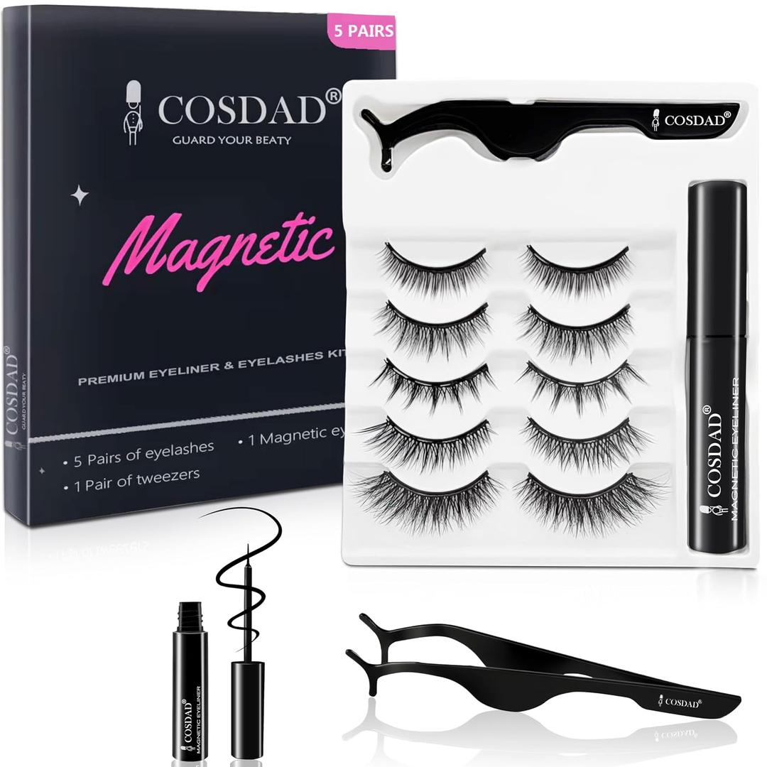 Magnetic Eyelashes with Eyeliner Kit No Glue Needed, Reusable False Eyelashes with Waterproof Magnetic Eyeliner, Easy to Apply for Beginners & Daily Wear