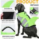 Queenmore Dog Life Jacket Ripstop Shark Dog Safety Vest Adjustable Preserver with High Buoyancy and Durable Rescue Handle for Large Dogs, Green Shark Large