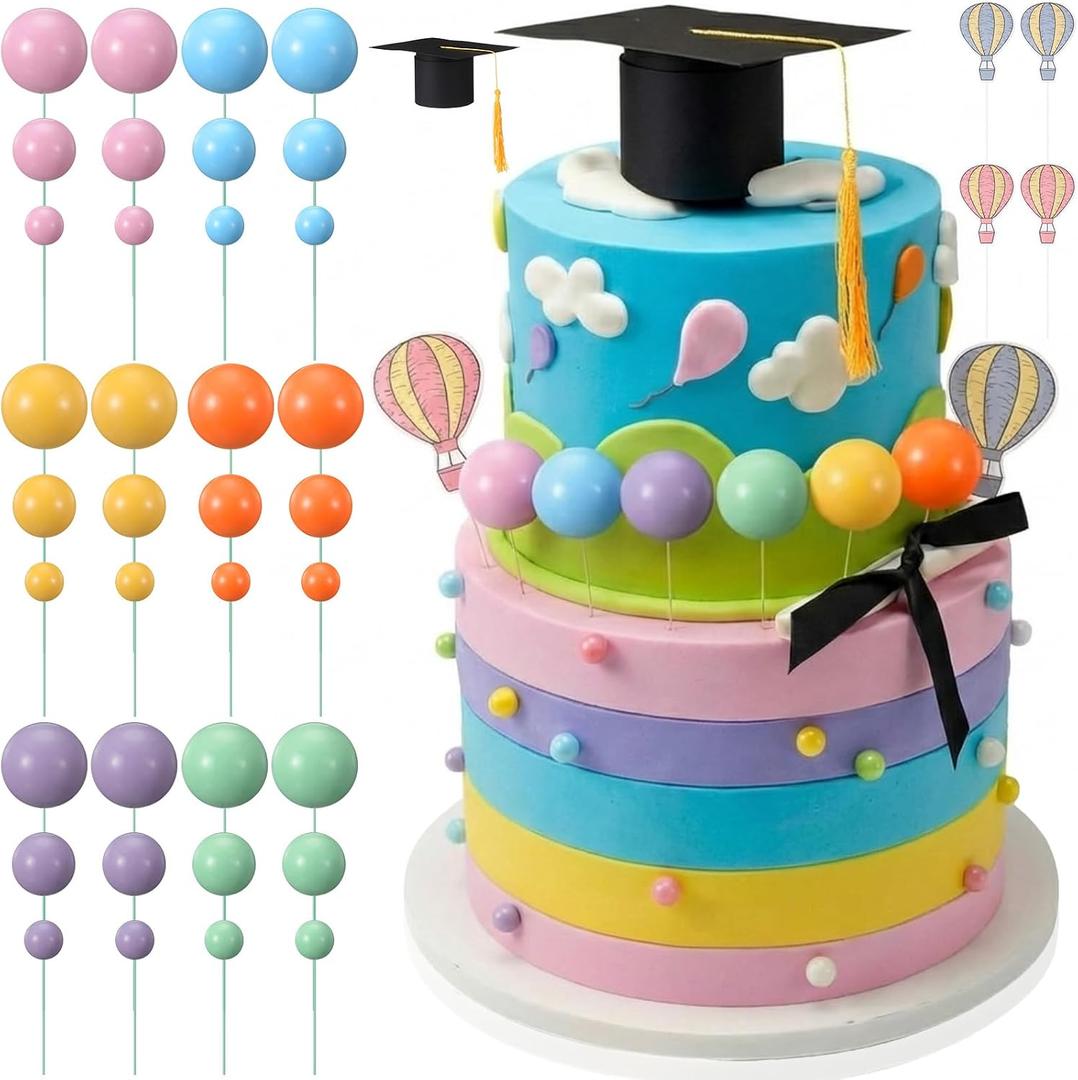 Chengu 41 Pcs Graduation Cupcake Toppers Cake Ball Topper Decoration Graduation Cap Decorations Hot Air Balloon Toppers for Graduations Party Wedding Birthday