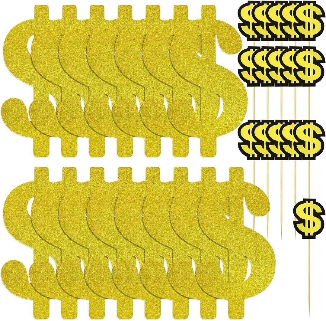 4 x 31Pcs Gold Dollar Sign Sticker Dollar Themed Party Decorations