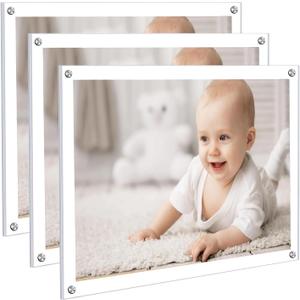 Kalami 3 Pack 8x10 Picture Frame Wall Mount Self Adhesive, Clear Acrylic No Drill Floating Frameless Poster Frame for Office Photo Canvas Document Gallery, Full Frame Size 10x11