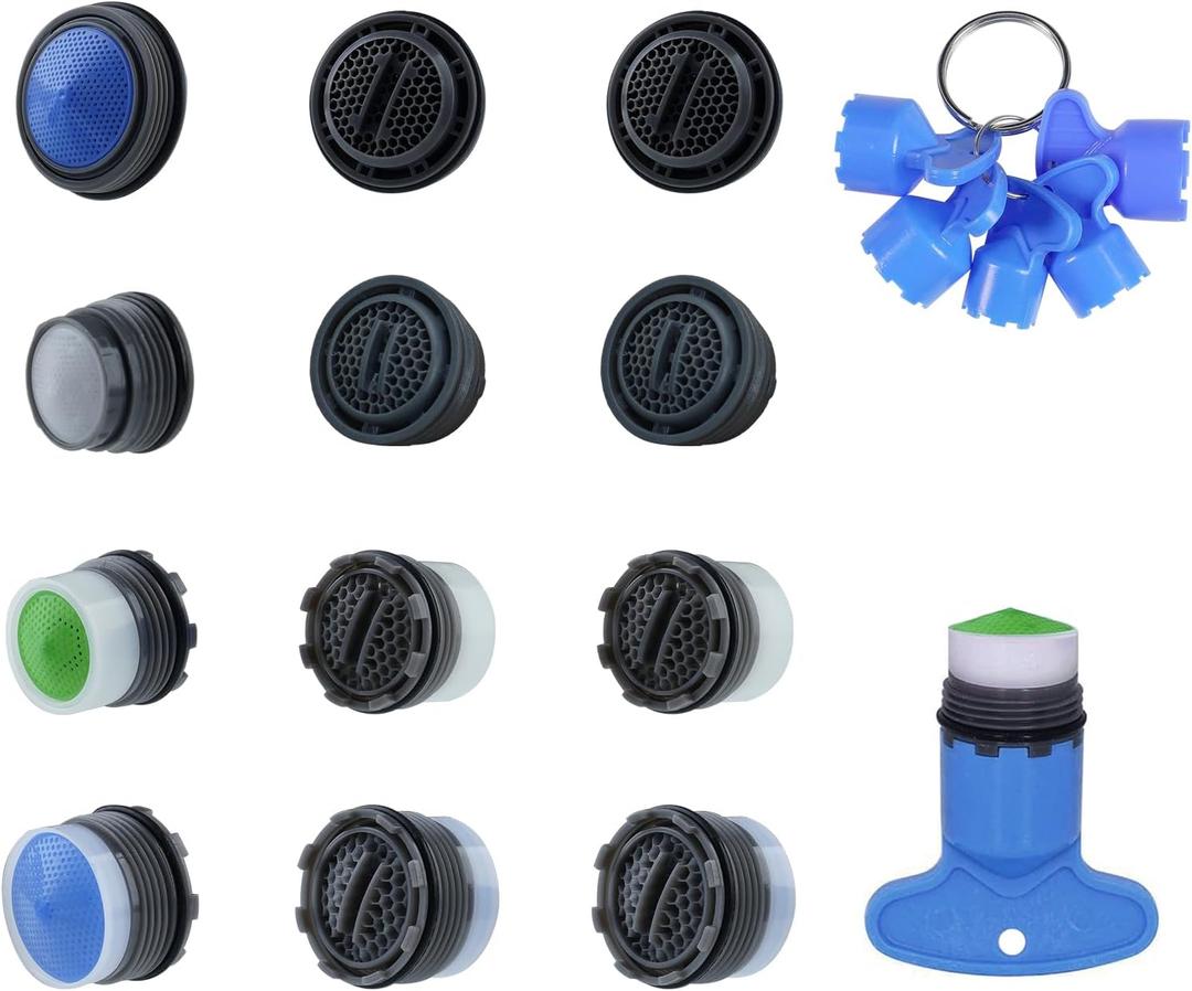 Hibbent 12 Pcs Faucet Aerator with 6 Pcs Faucet Aerator Key Removal Wrench Tool, Aerators Replacement Inserts for Sink M16.5 18.5 21.5 24 mm Tap Aerators Flow Restrictor