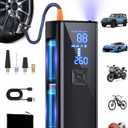 Tire Inflator Portable Air Compressor, 2X Faster Inflation Air Pump with Tire Pressure Gauge and LED Light, 150 PSI Portable Compressor for Cars, Balls, Bikes and Motorcycles (Gray Black)