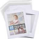 Somime 10 Pack White Photo Board 11x14 Mat for 8.5x11 Photo Mat, White Core Bevel Cut 11x14 Matted Picture Frame Mat Kit Includes 10 Pre Cut Frame Mats & 10 Acid Free Backers & 10 Clear Seal Bags